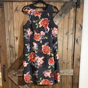 Floral Sleeveless Dress - Black and Red